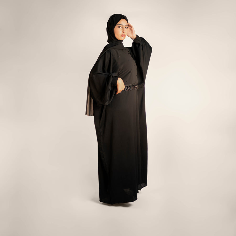Perfectly Pretty Pearl Lace Accented Abaya
