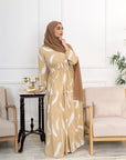 Noor champagne feather-print dress