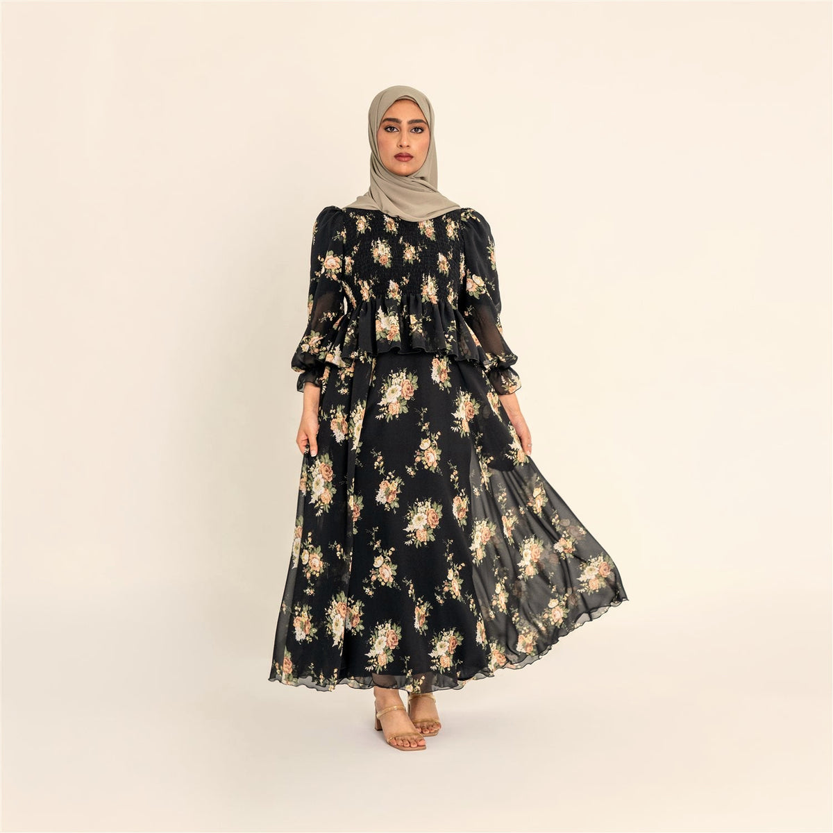 Yusra black floral dress