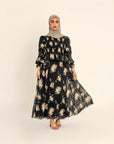 Yusra black floral dress