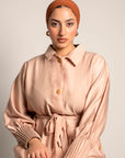Modern Pointed Collar Dress | long sleeve shirt dress with tie waist