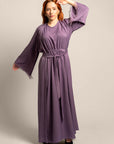 Long Lace Sleeve Front Tie Abaya