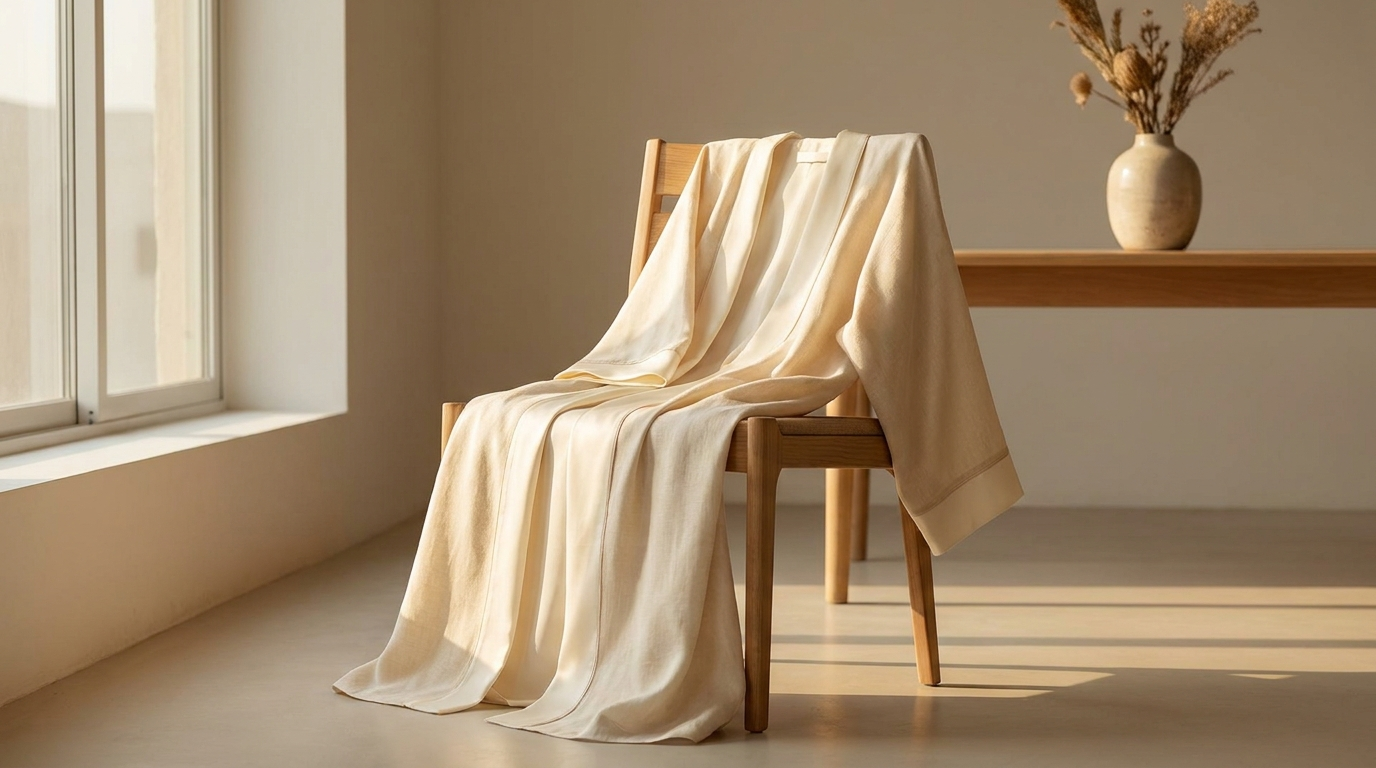 A single abaya draped over a chair in warm morning light, quiet and confident