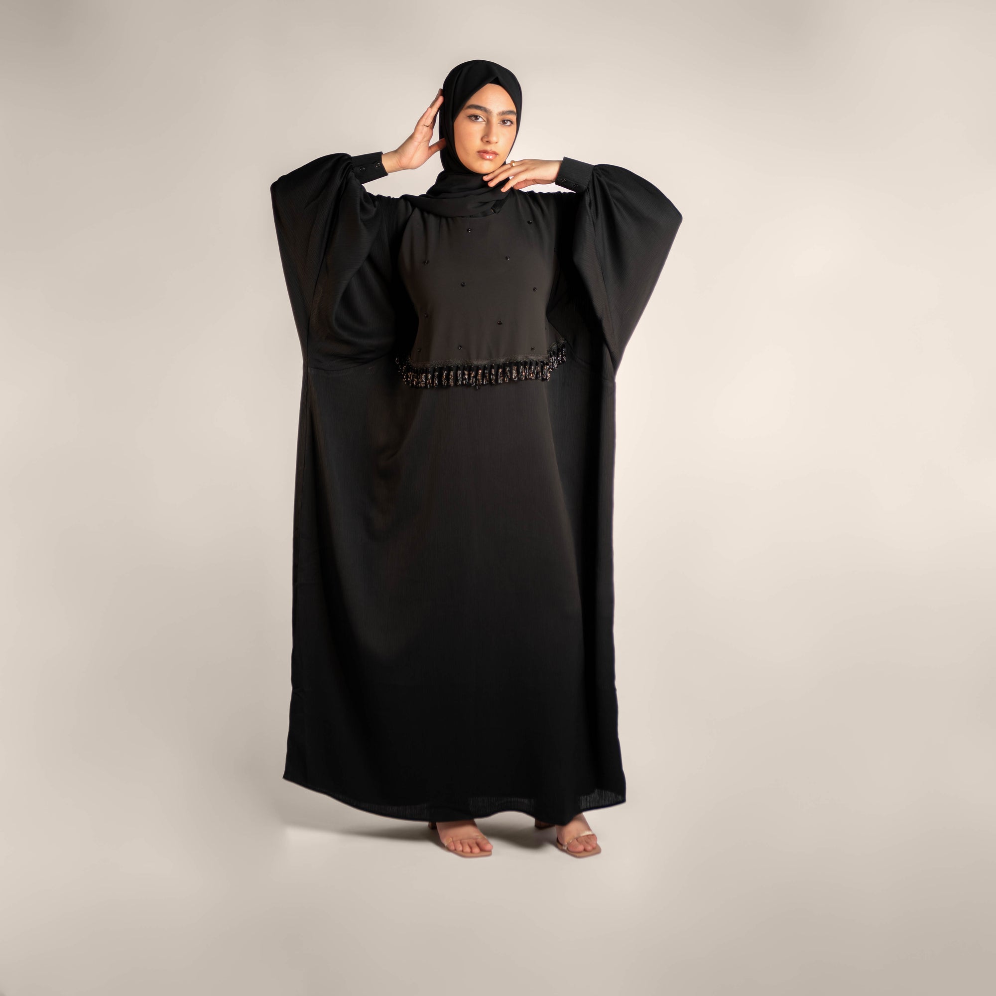 Perfectly Pretty Pearl Lace Accented Abaya