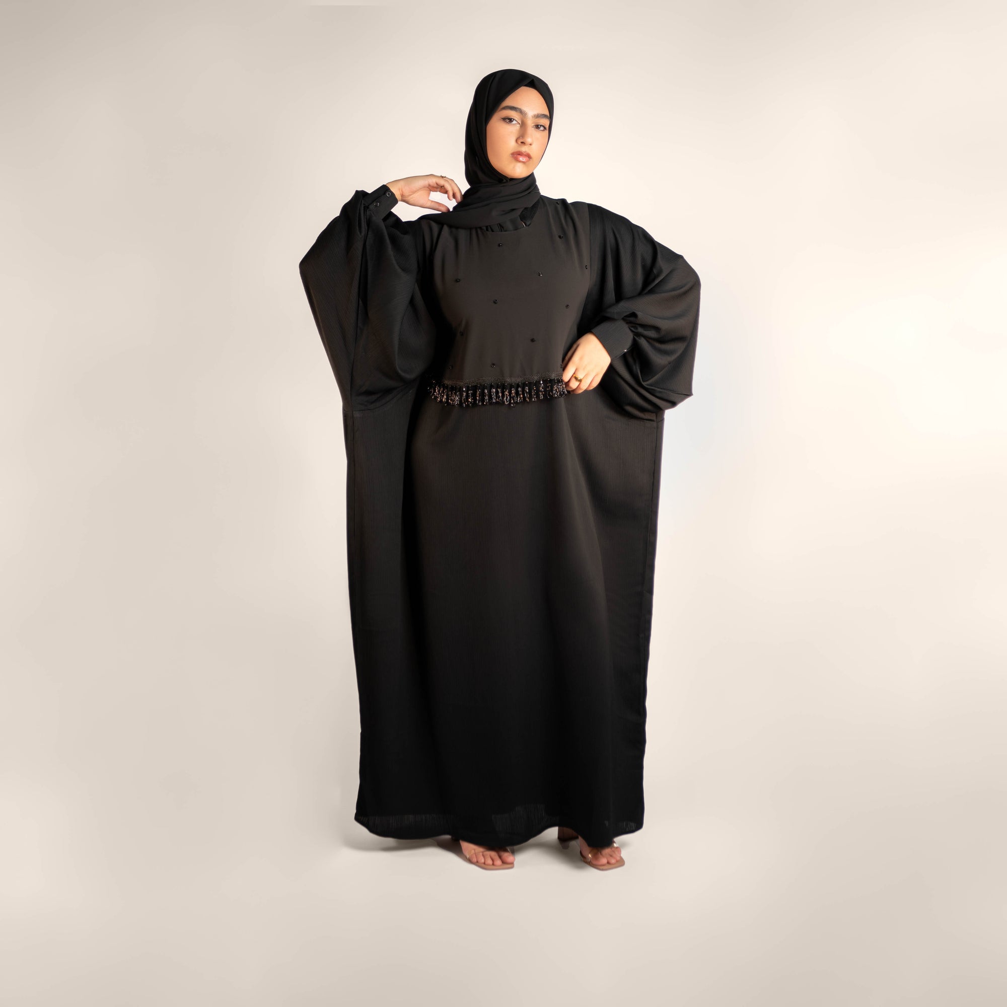 Perfectly Pretty Pearl Lace Accented Abaya