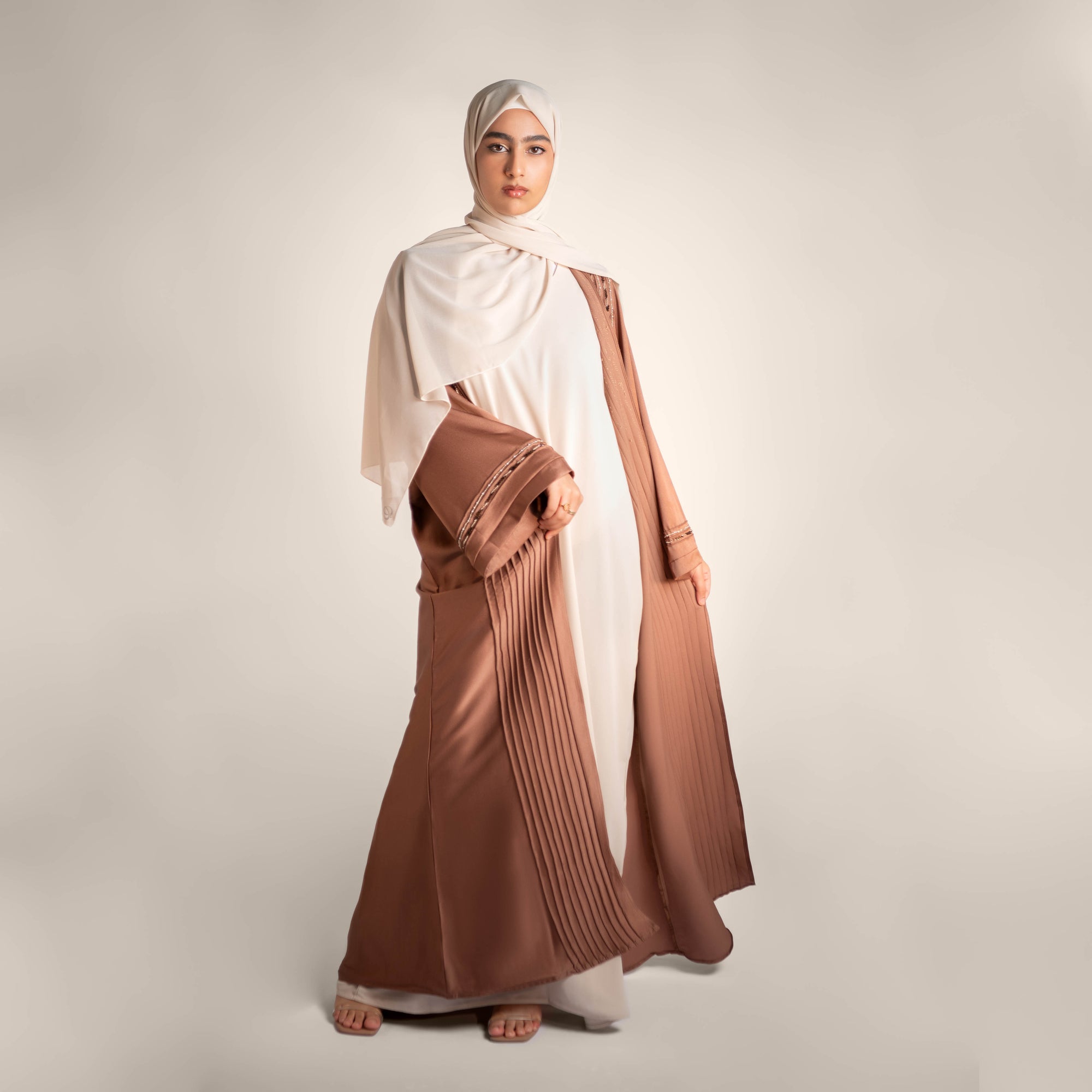 Rosebuds Pearl Detailed Open Front Abaya