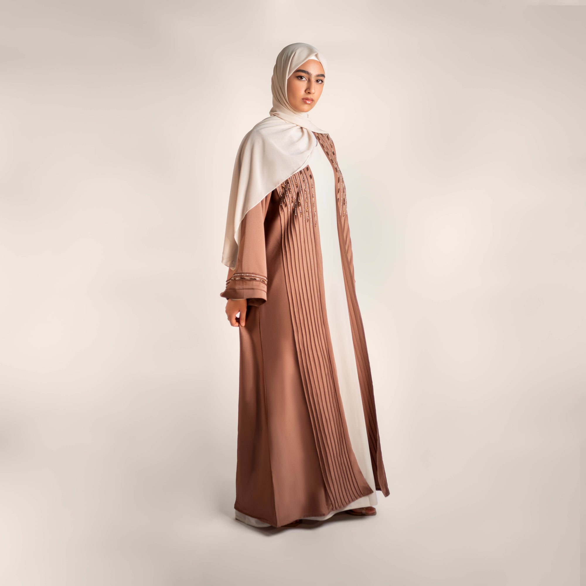 Rosebuds Pearl Detailed Open Front Abaya