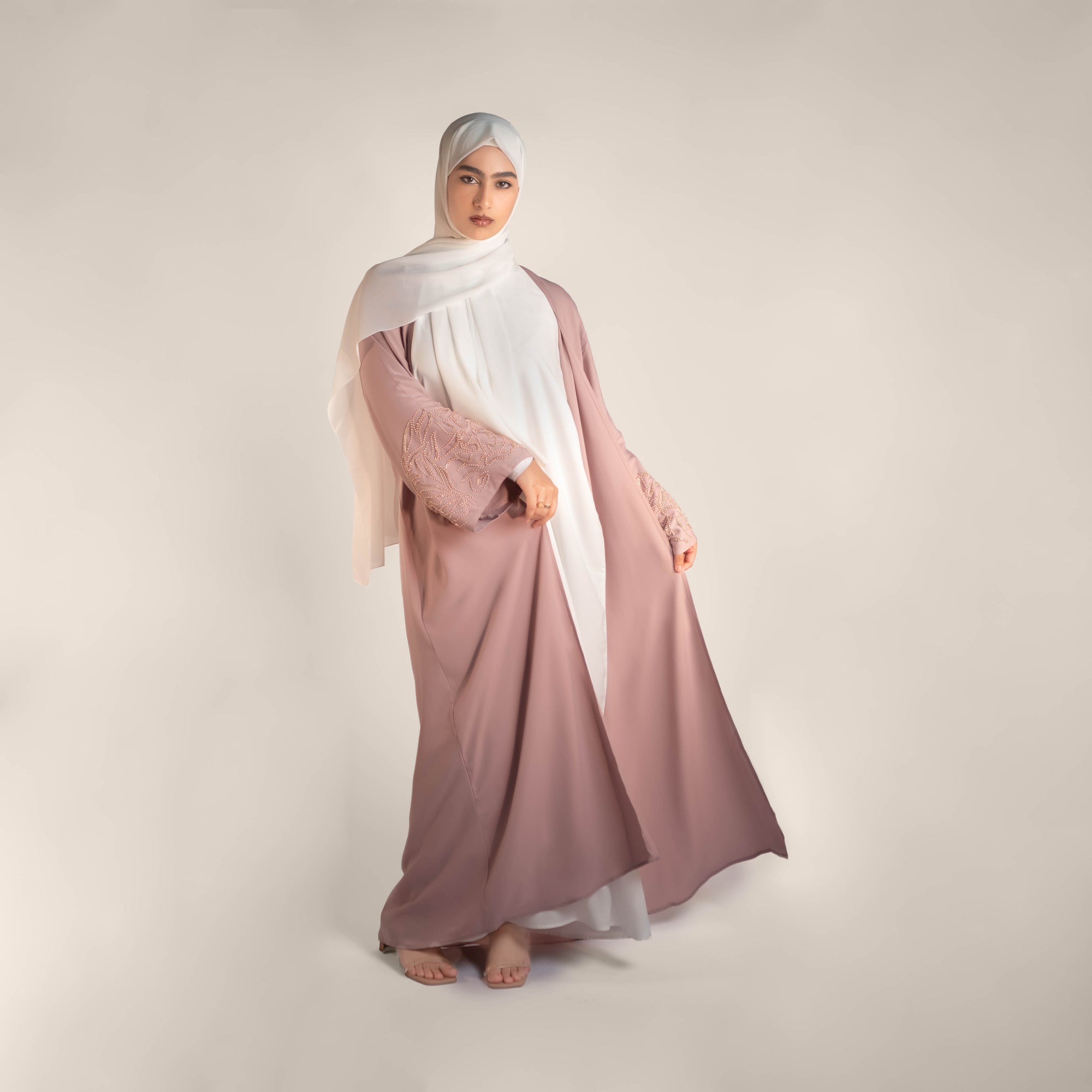Royal Touch Pearl Embellished Sleeve Abaya