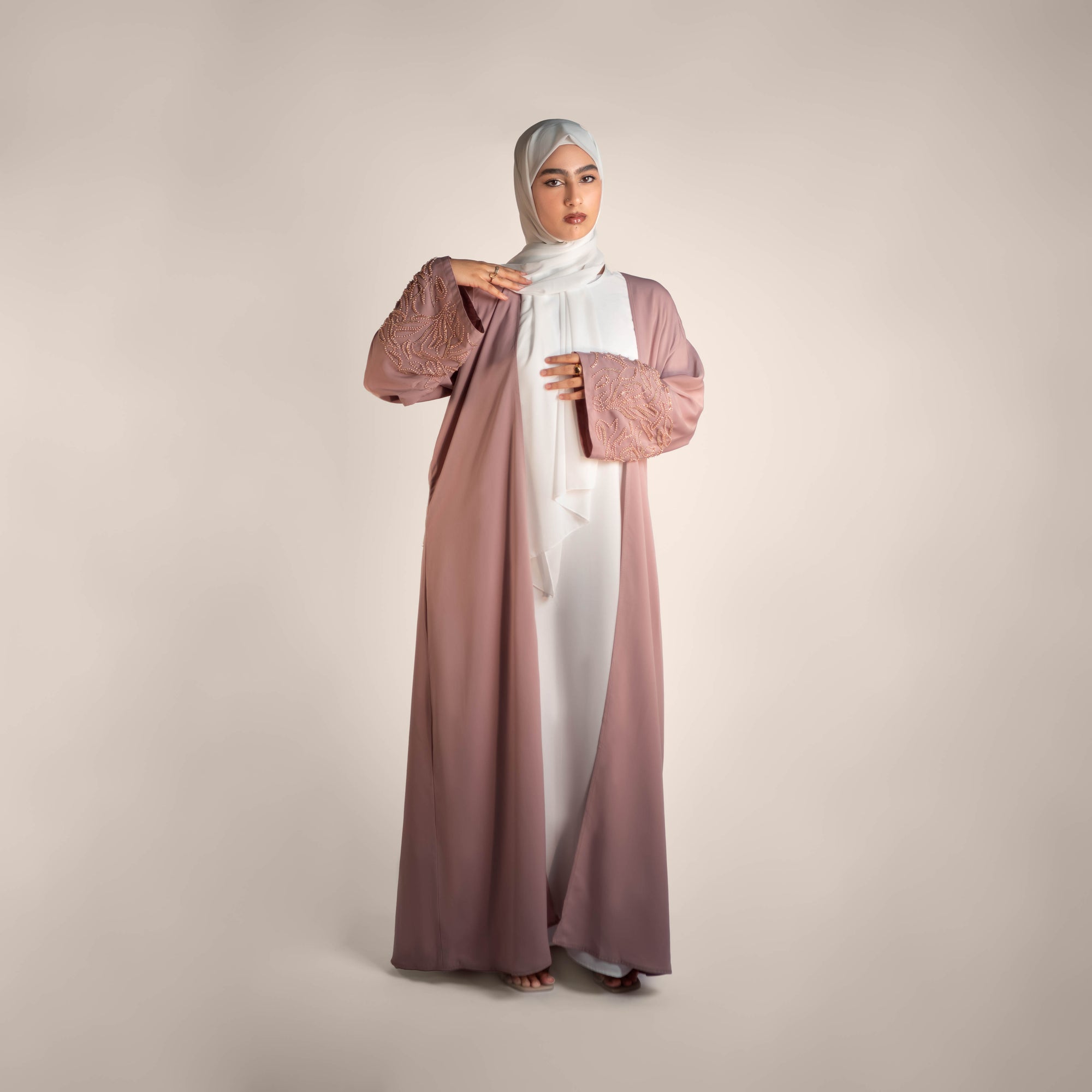 Royal Touch Pearl Embellished Sleeve Abaya