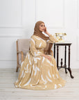Noor champagne feather-print dress