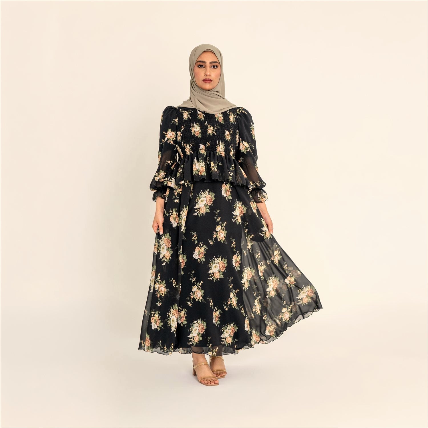 Yusra black floral dress