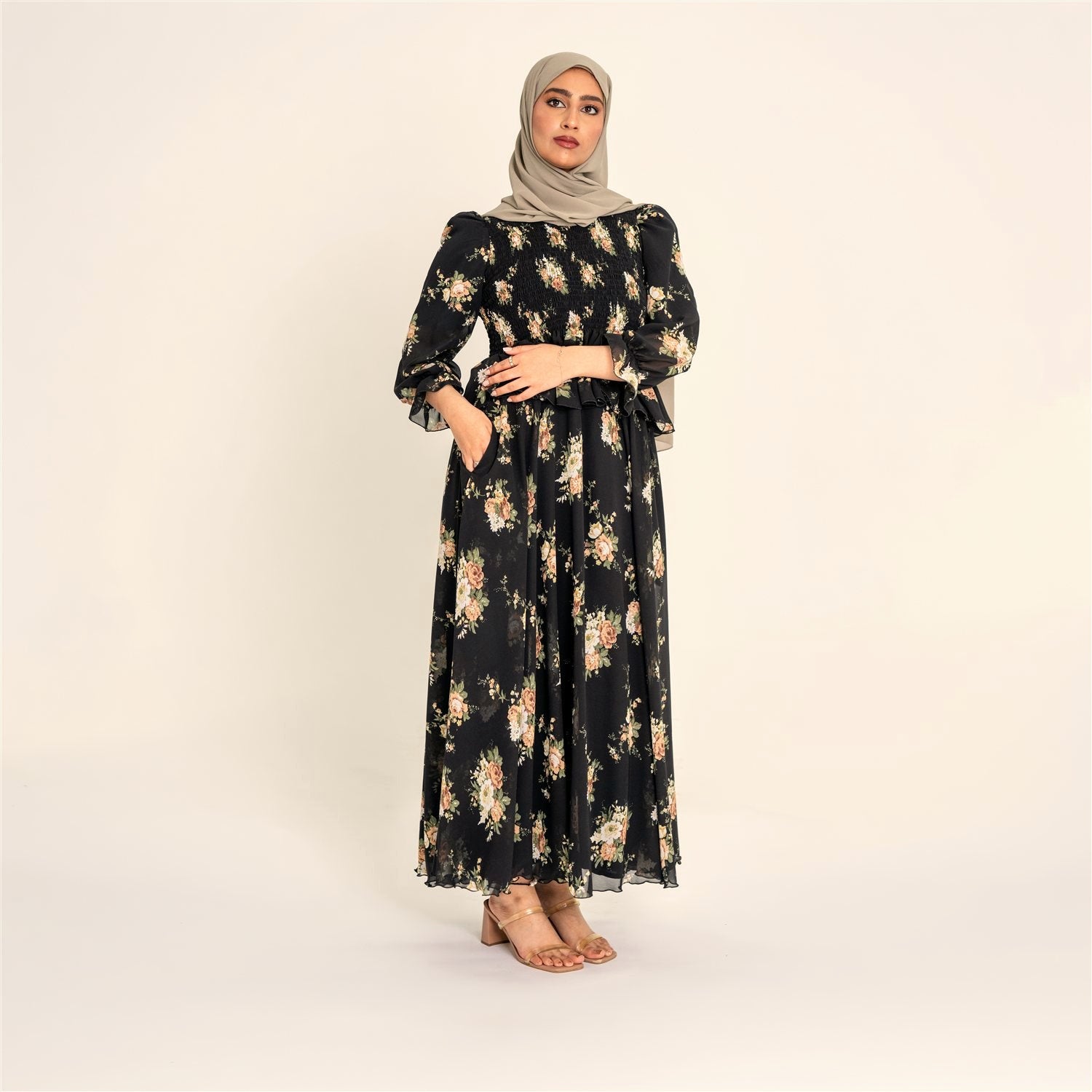 Yusra black floral dress