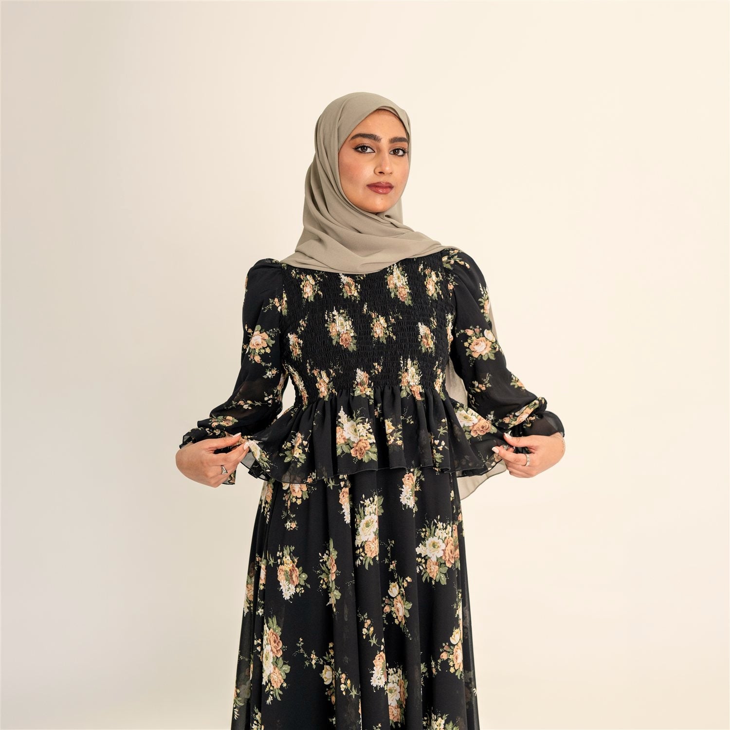 Yusra black floral dress