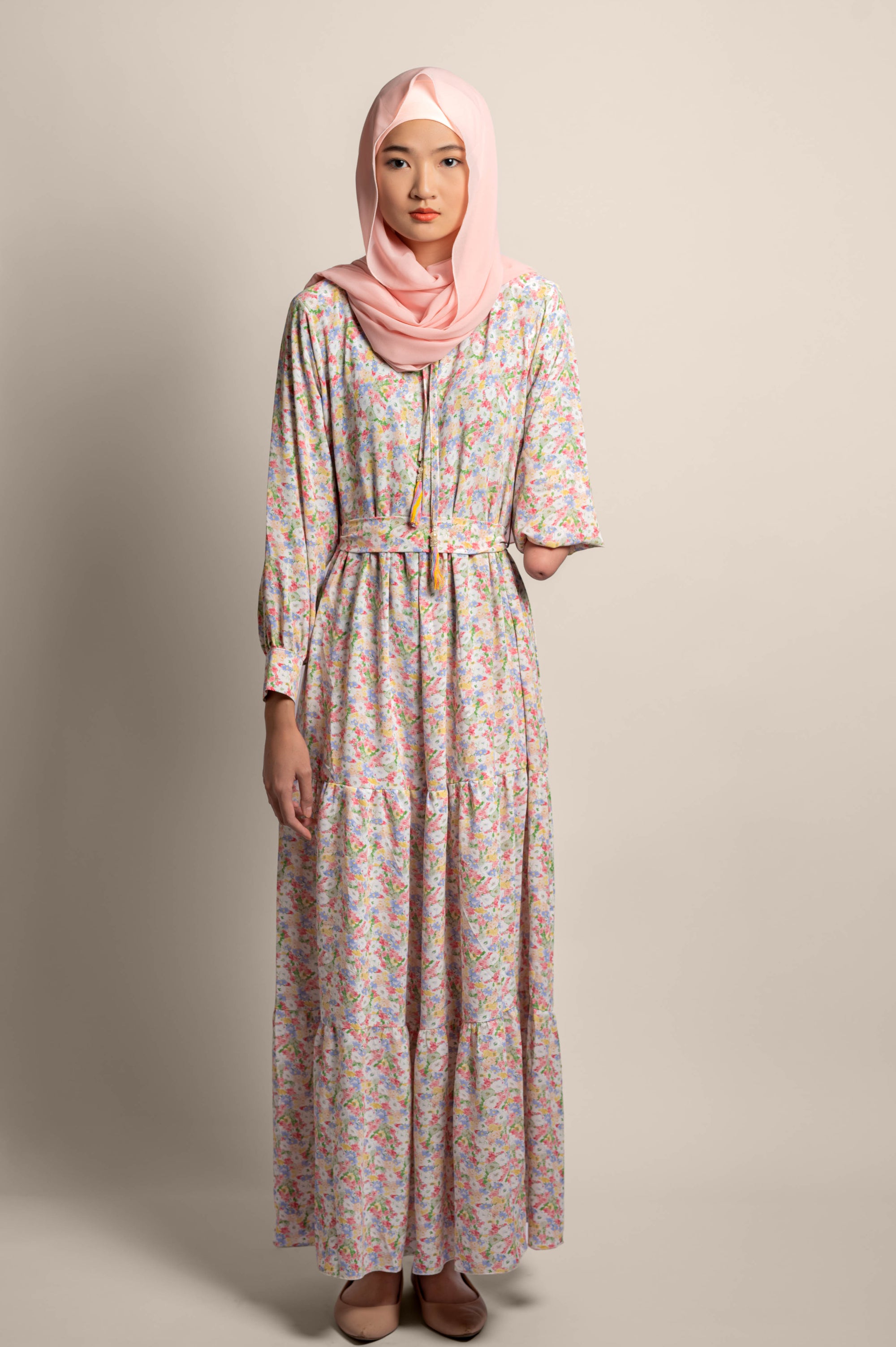Spring Flower Ruffle Trim Dress