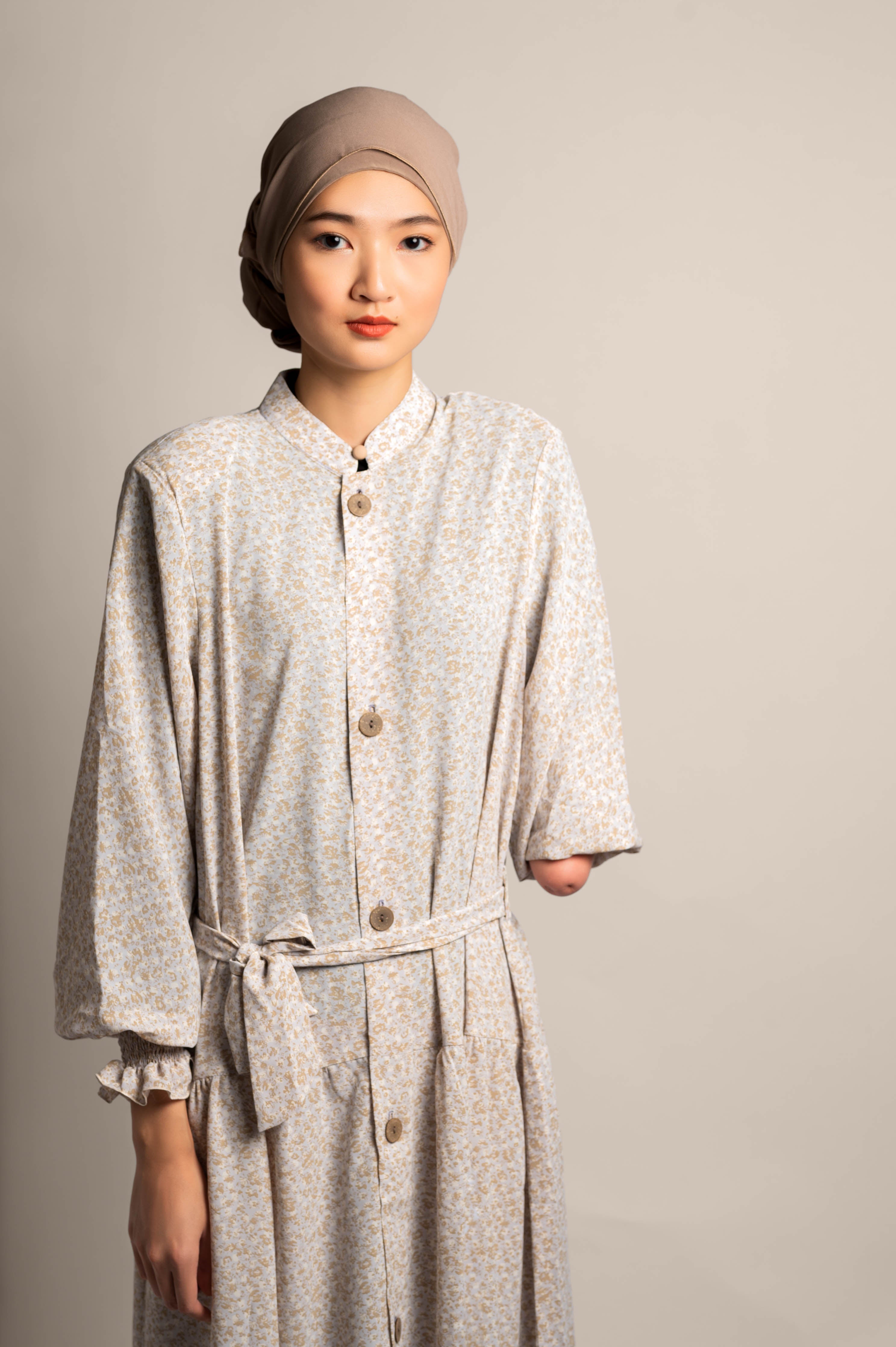 White Blossom Tie Waist Printed Dress