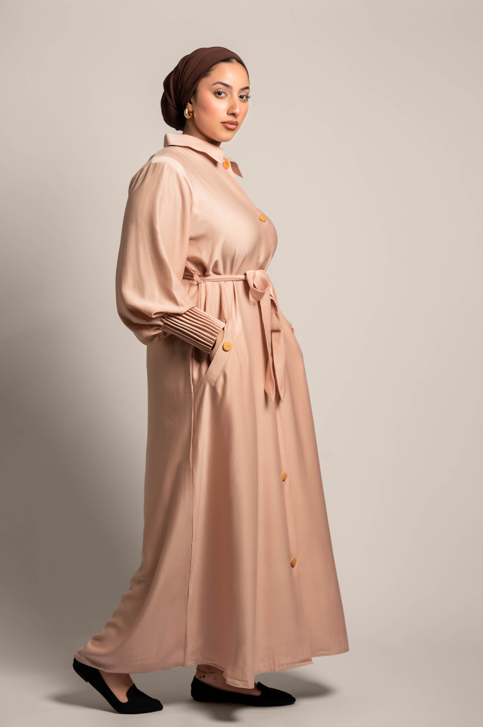 Button Front Long Shirt Dress for Women
