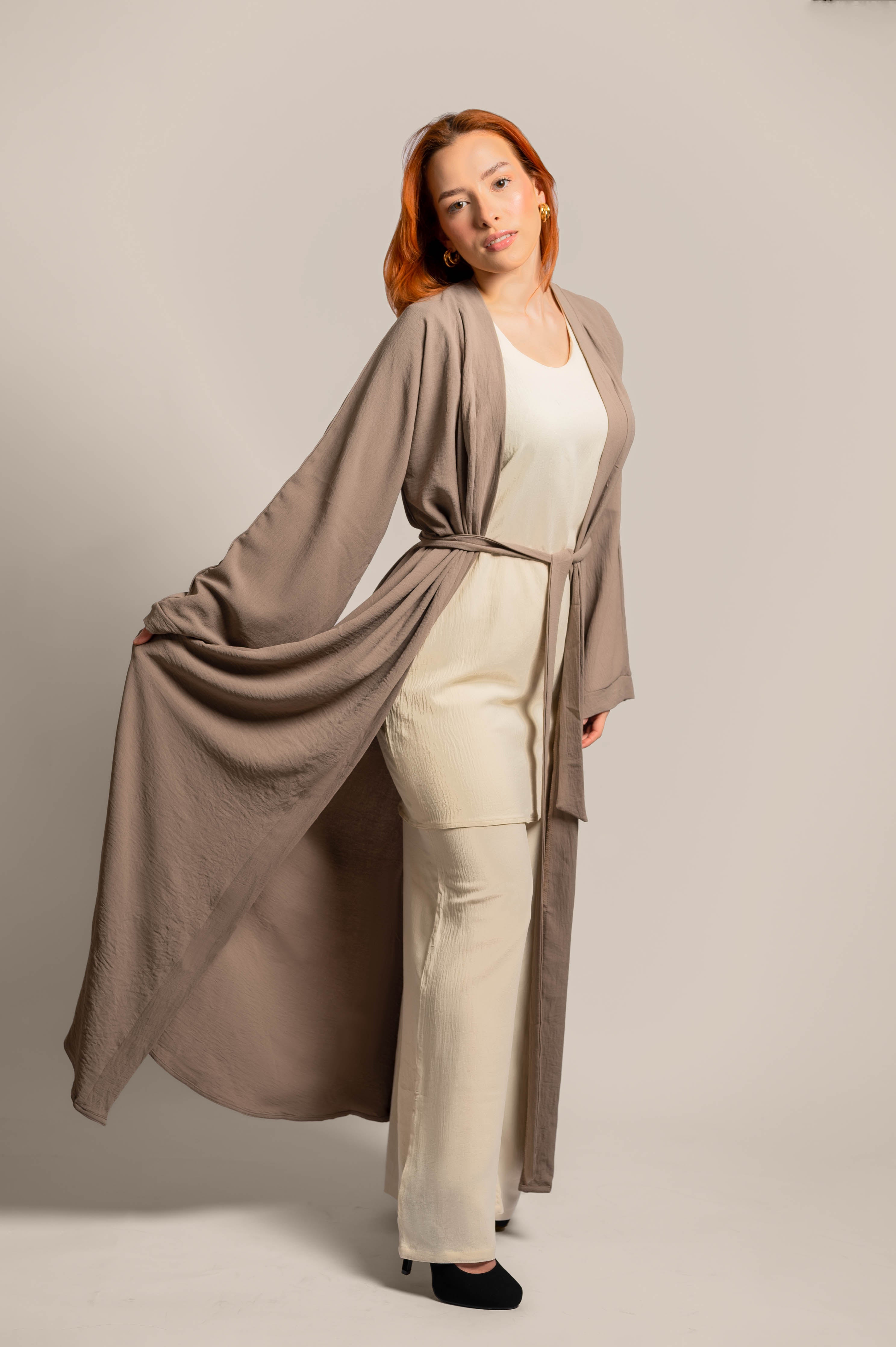 Pretty In Pastel Brown Long Sleeve Abaya Coat