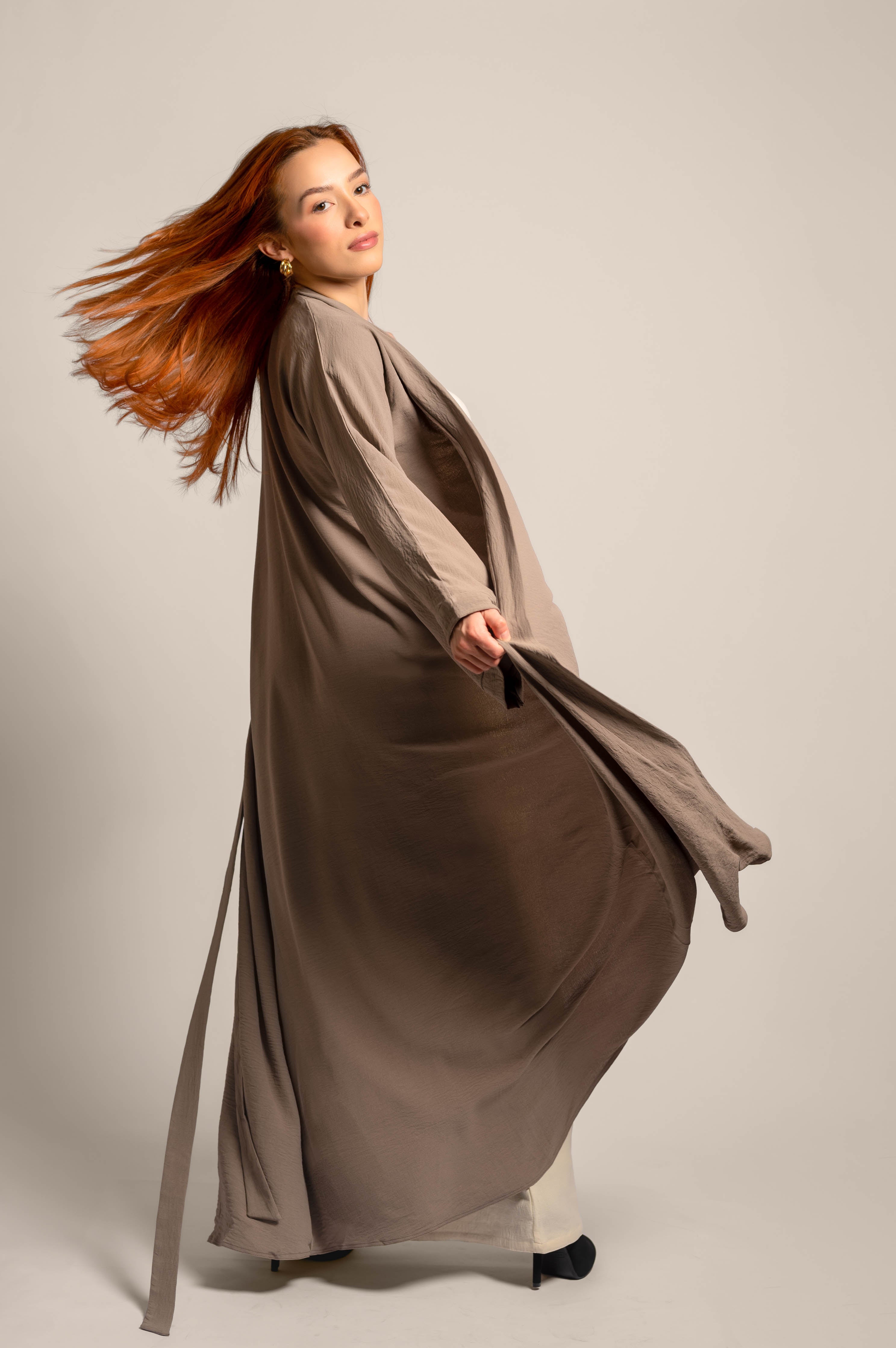 Pretty In Pastel Brown Long Sleeve Abaya Coat