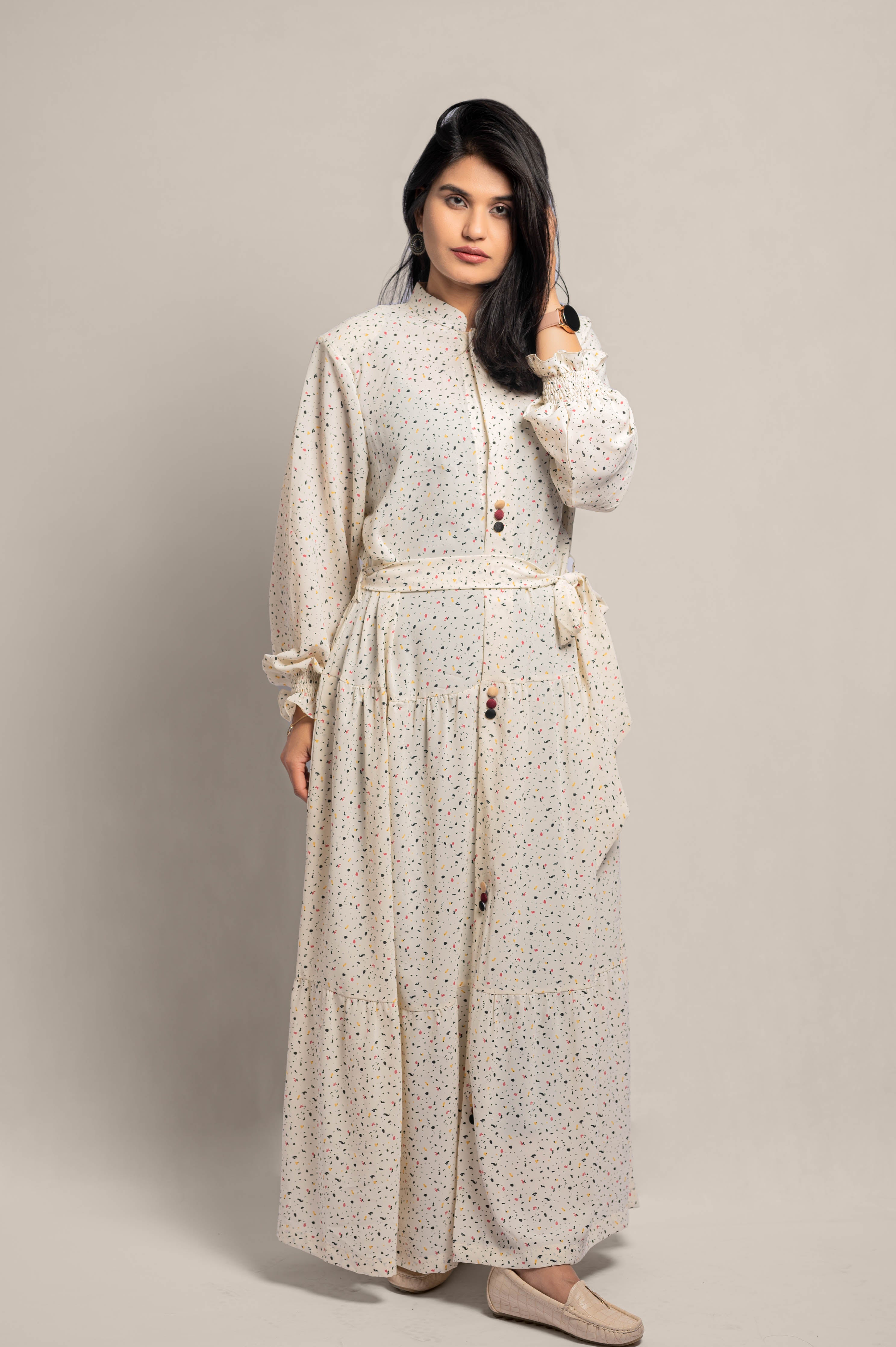 White Miracles Button Front Printed Dress