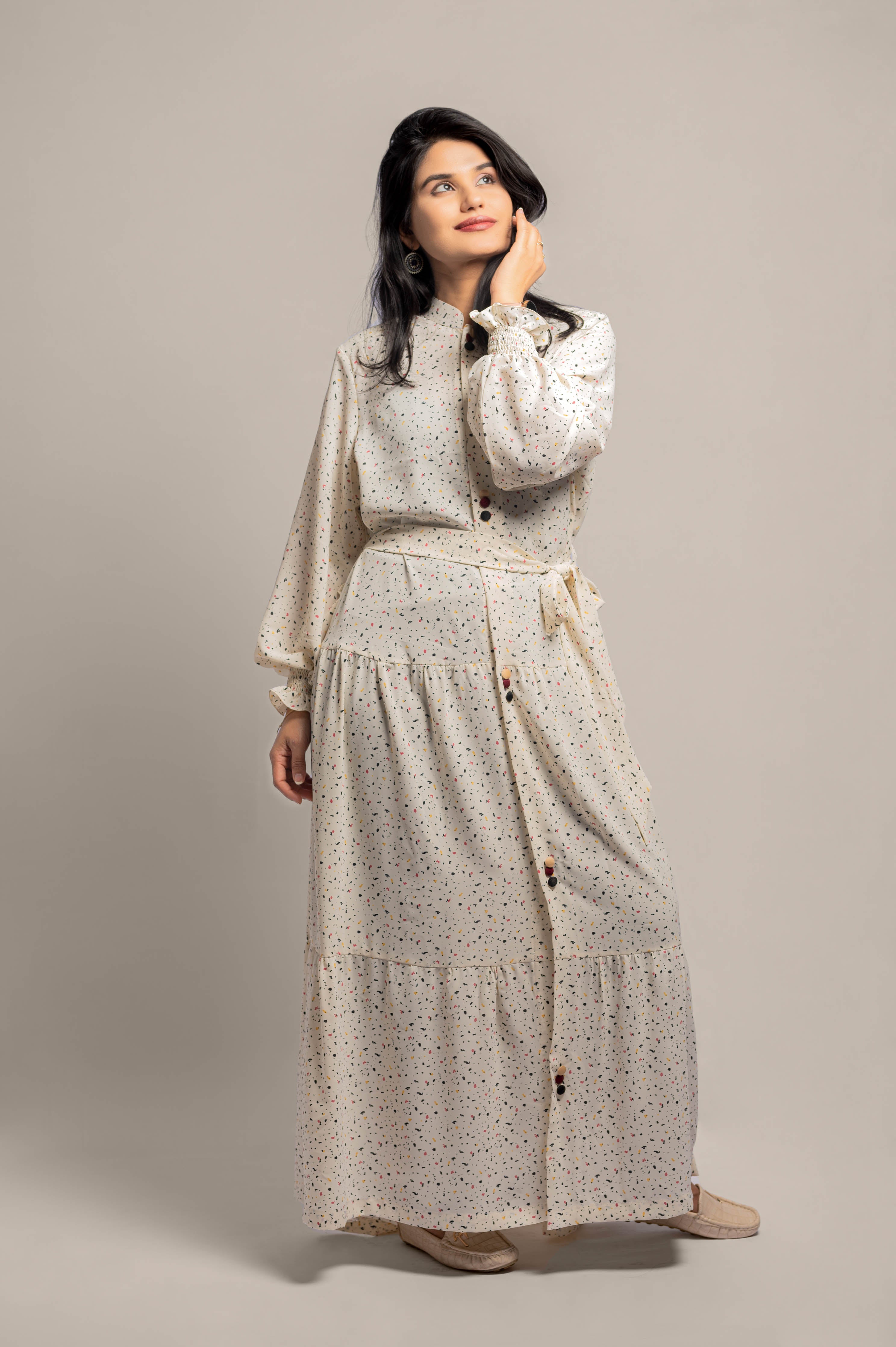 White Miracles Button Front Printed Dress