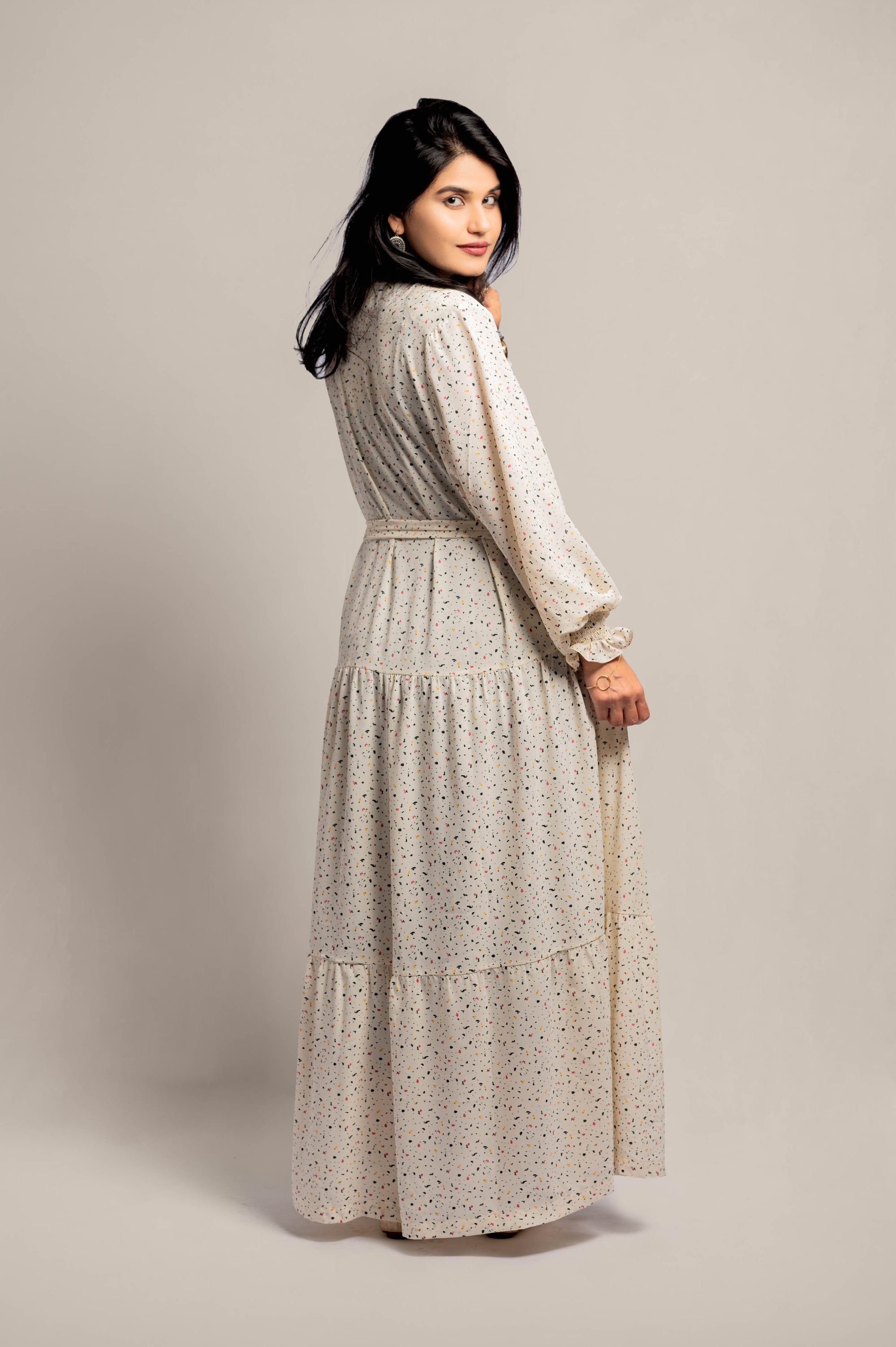 Elastic Cuff Sleeve Abaya Frock