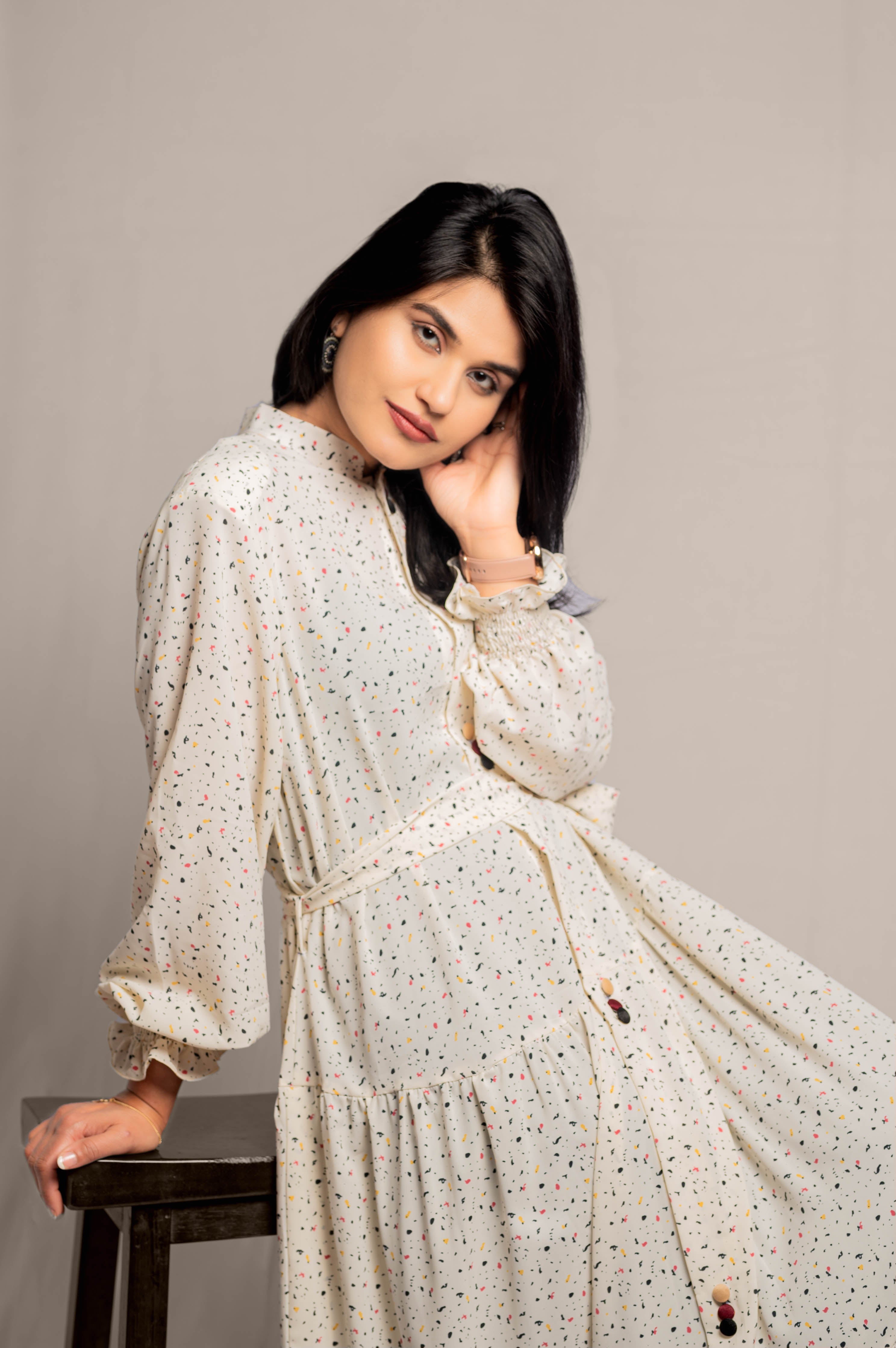 White Miracles Button Front Printed Dress